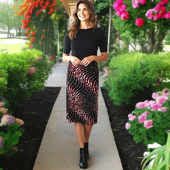 Y2K Midi Slip Skirt M Fairy Grunge Lettuce Hem Slinky Abstract Print Stretch 90s - Picture 13 of 16